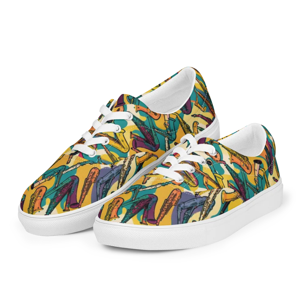 Saxophone Parade on Men's Lace-Up Canvas Shoes — Left Front