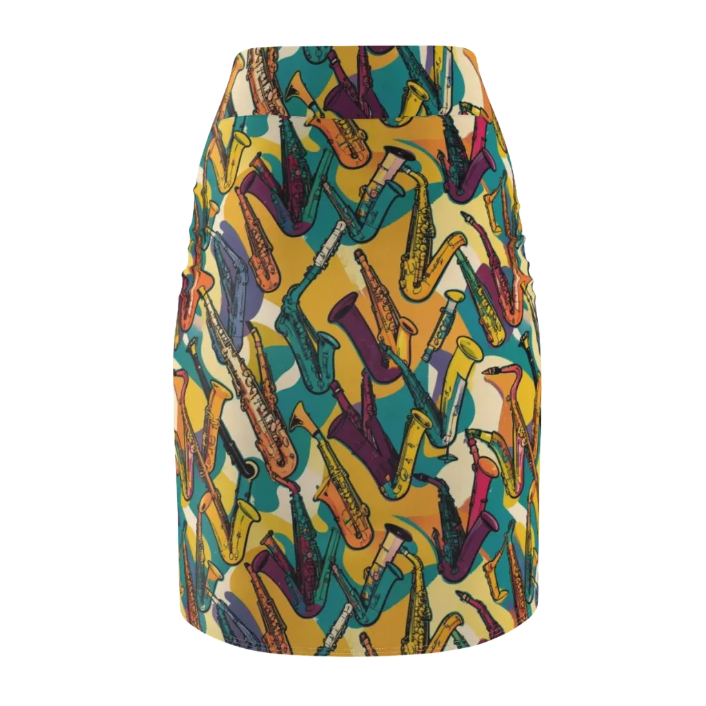 Saxophone Parade on Pencil Skirt — Back