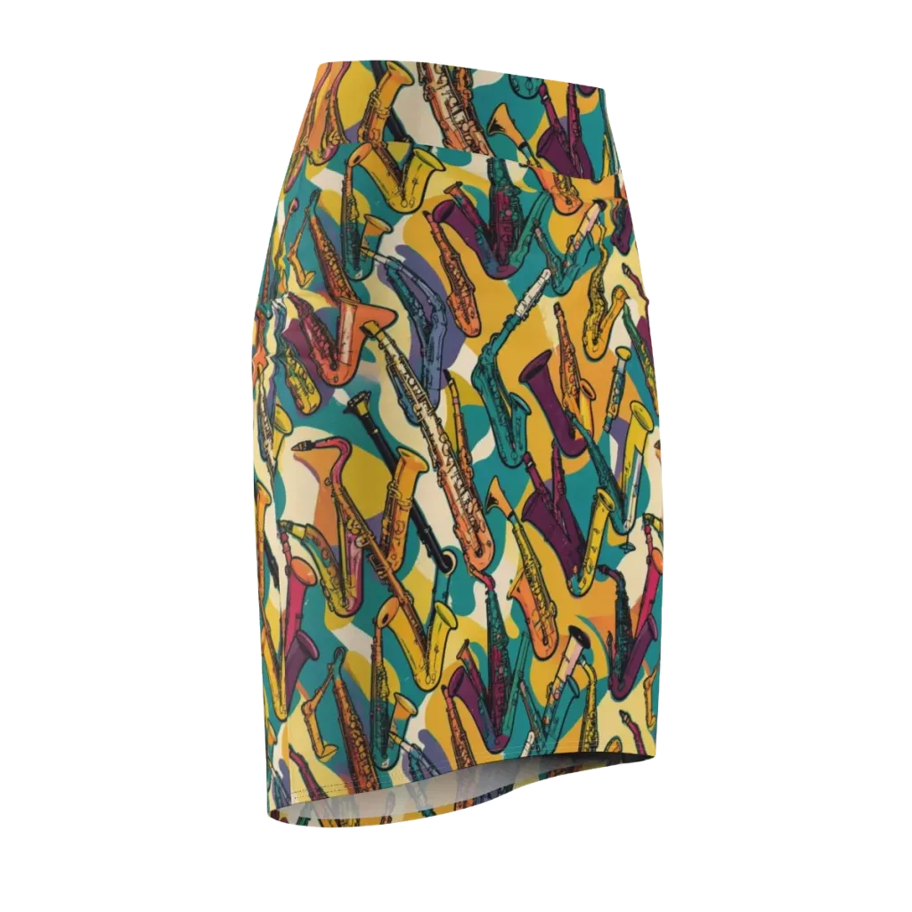 Saxophone Parade on Pencil Skirt — Front Side