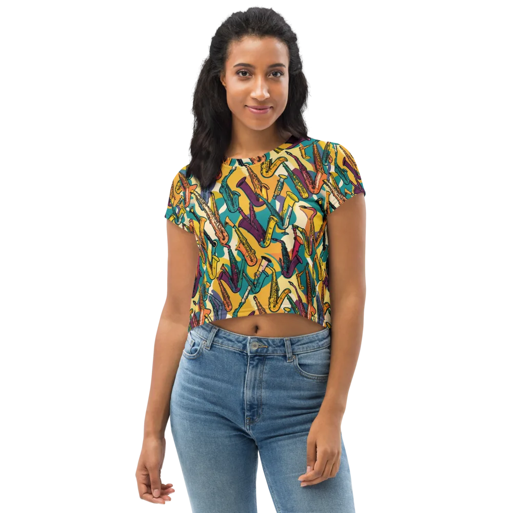 Saxophone Parade on Crop Tee — Front