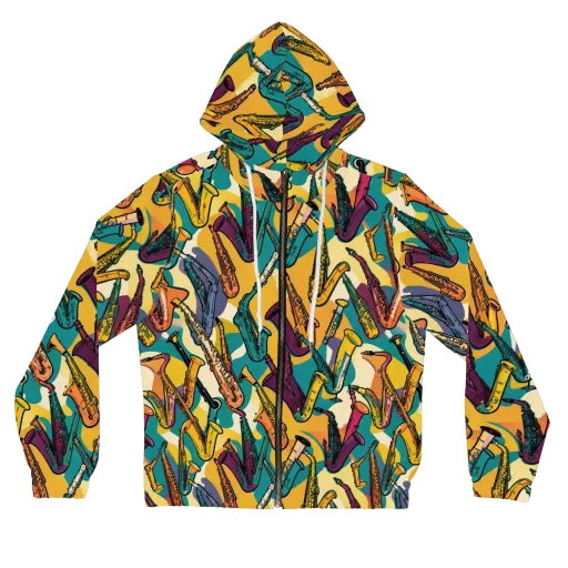 Saxophone Parade on a Women's Full-Zip Hoodie