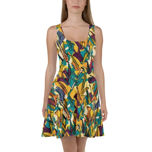 Saxophone Parade on a Skater Dress