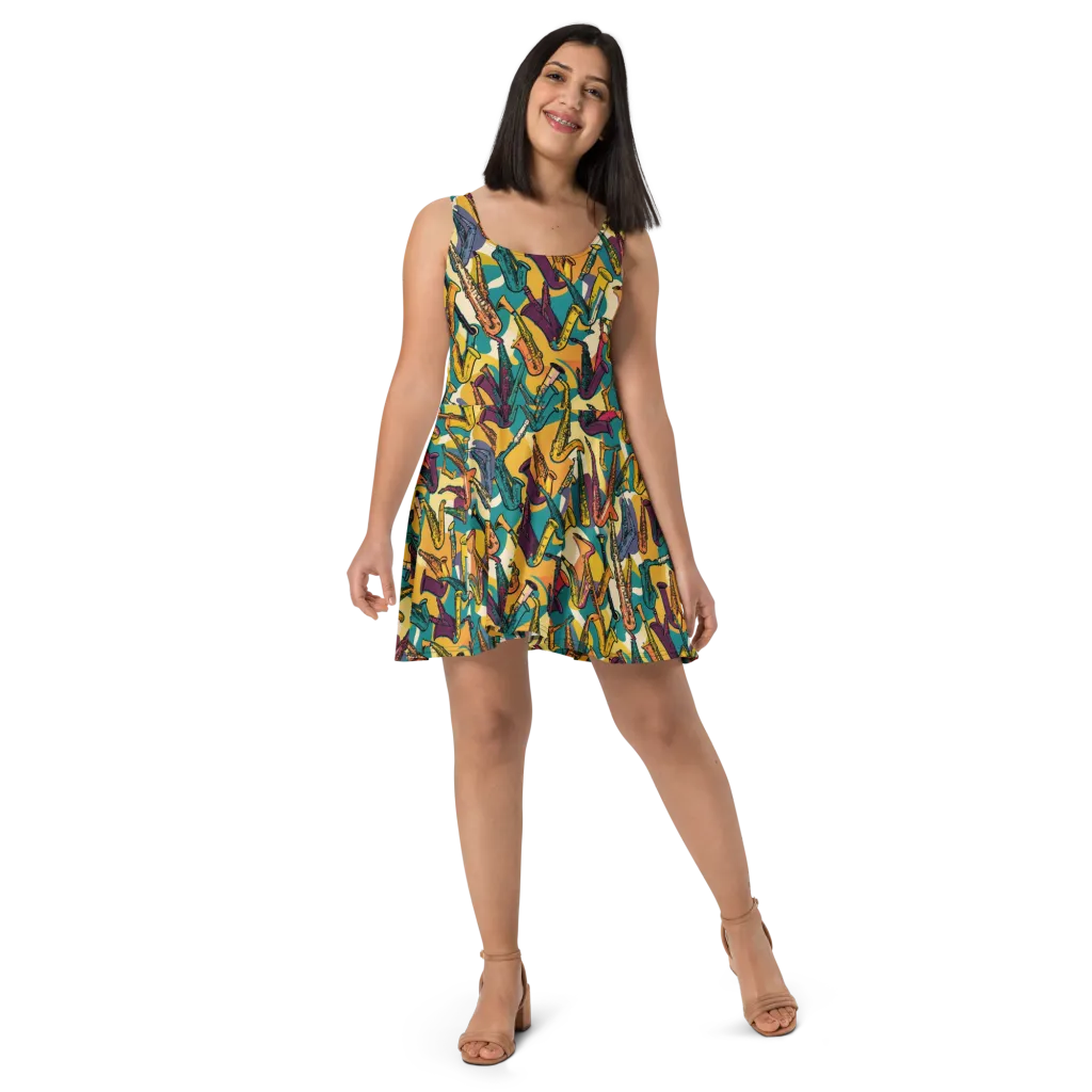 Saxophone Parade on Skater Dress — Front