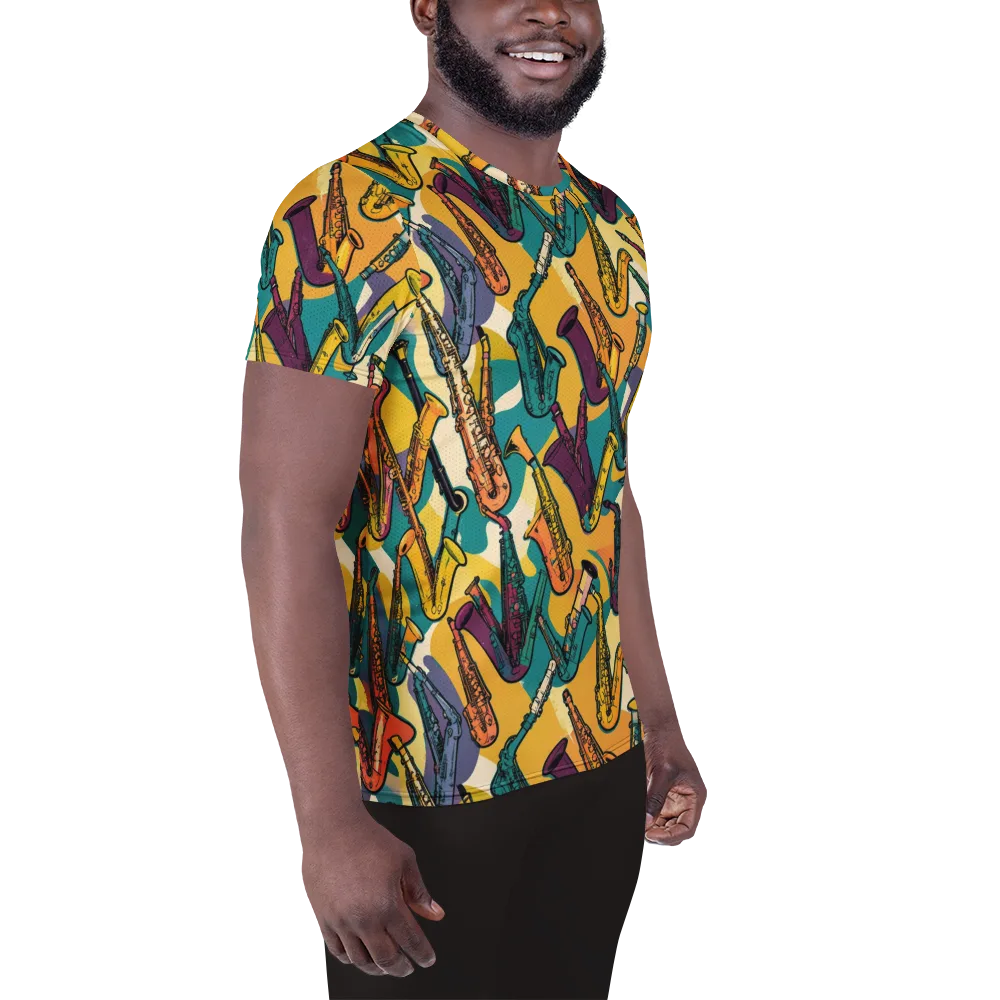 Saxophone Parade on Men's Athletic T-Shirt — Right