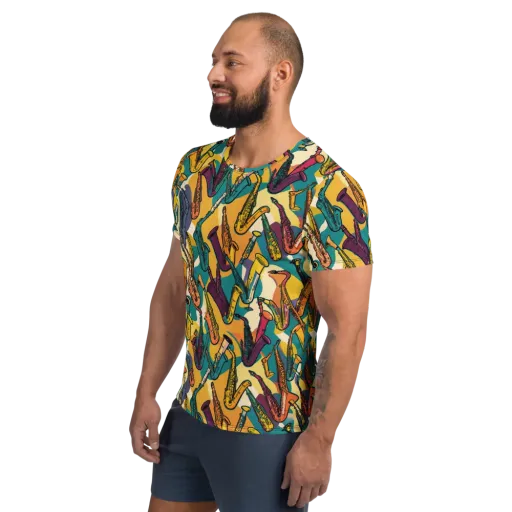 Saxophone Parade on a Men's Athletic T-Shirt