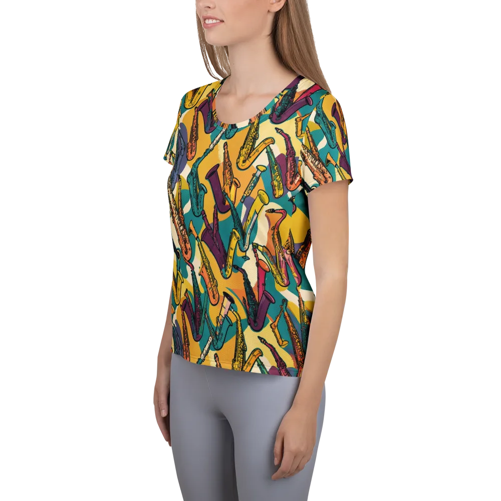 Saxophone Parade on Women's Athletic T-Shirt — Left