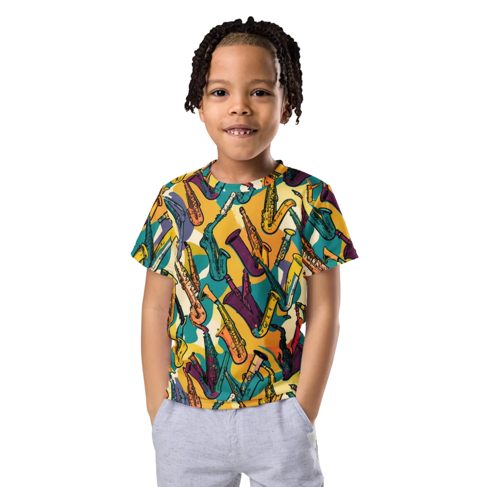 Saxophone Parade on Kids Crew Neck T-Shirt — Front