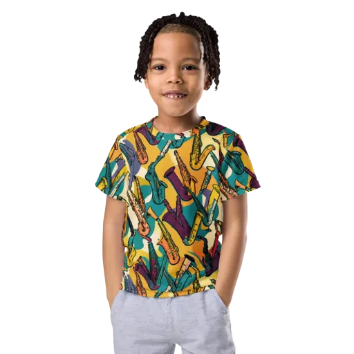Saxophone Parade on a Kids Crew Neck T-Shirt