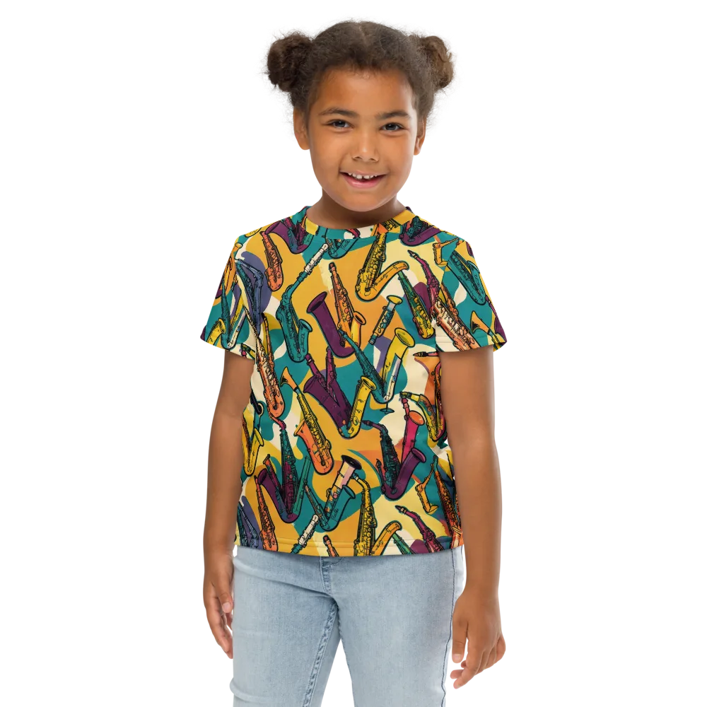 Saxophone Parade on Kids Crew Neck T-Shirt — Front