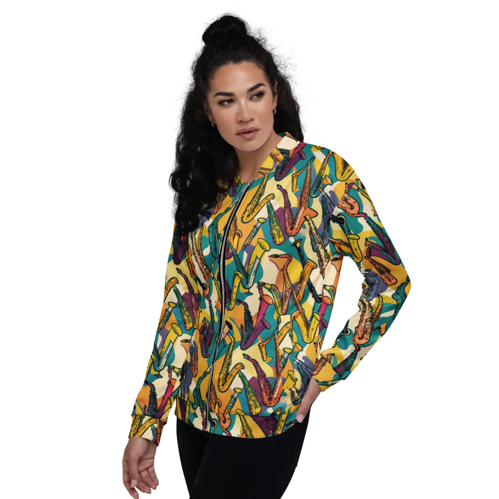 Saxophone Parade on Bomber Jacket — Left