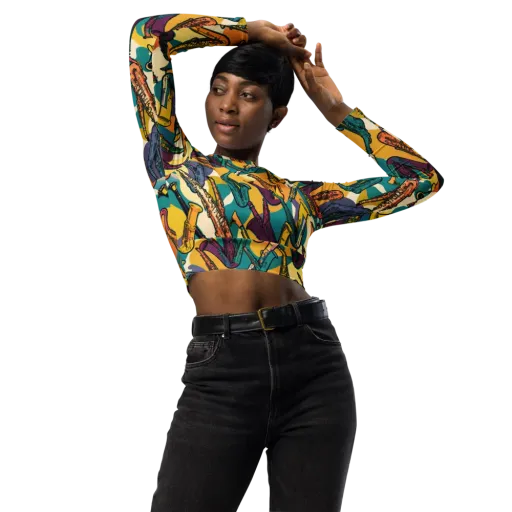 Saxophone Parade on a Long Sleeve Crop Top