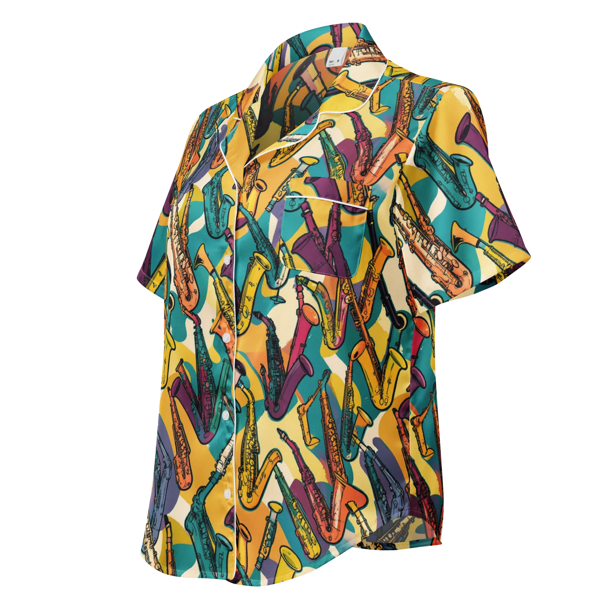 Saxophone Parade on Women's Short Sleeve Pajama Top — Left Front