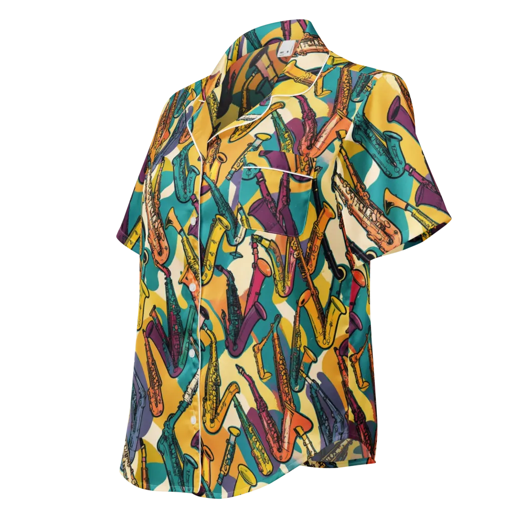 Saxophone Parade on Women's Short Sleeve Pajama Top — Left Front