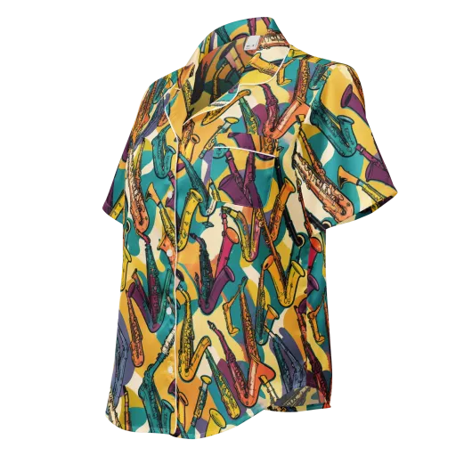 Saxophone Parade on a Women's Short Sleeve Pajama Top