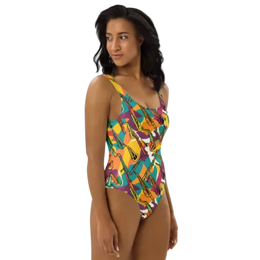 Brass Electric on a One-Piece Swimsuit