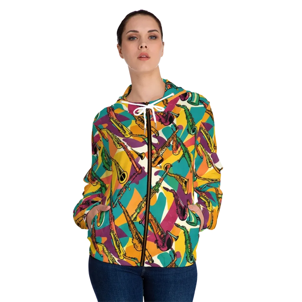 Brass Electric on Women's Full-Zip Hoodie — Front On Person