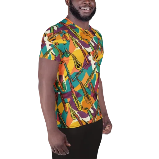 Brass Electric on a Men's Athletic T-Shirt