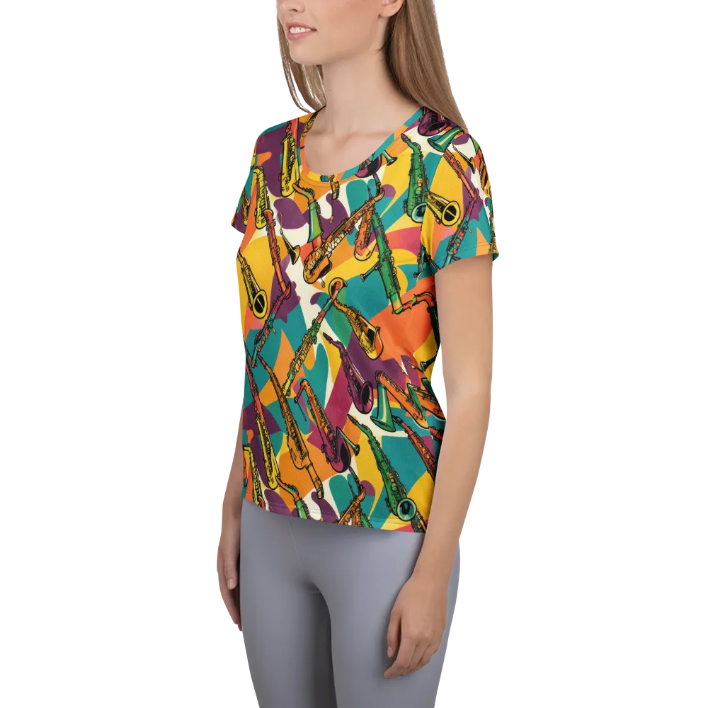 Brass Electric on Women's Athletic T-Shirt — Left