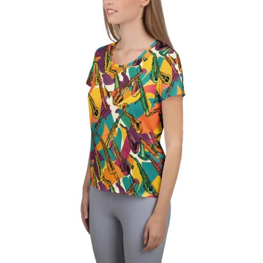 Brass Electric on a Women's Athletic T-Shirt