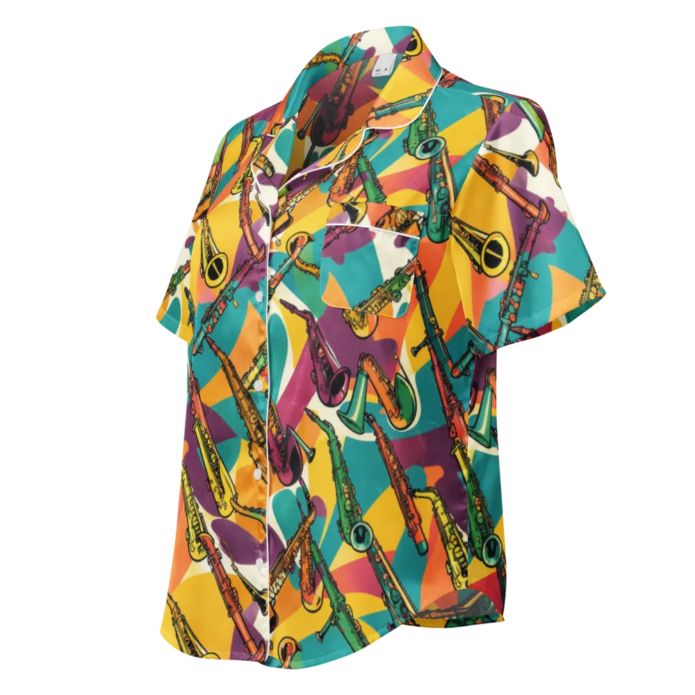 Brass Electric on Women's Short Sleeve Pajama Top — Left Front