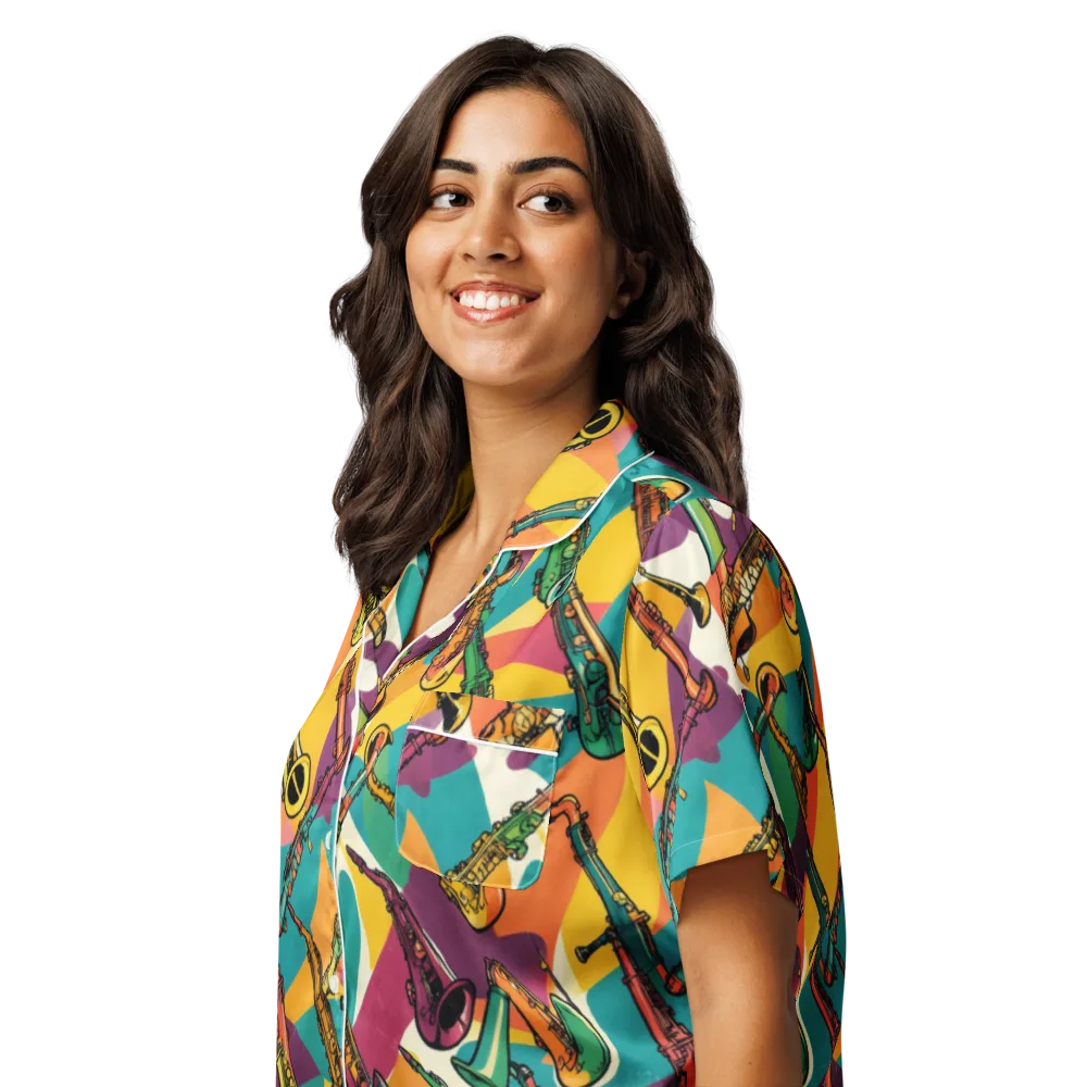 Brass Electric on Women's Short Sleeve Pajama Top — Left Front