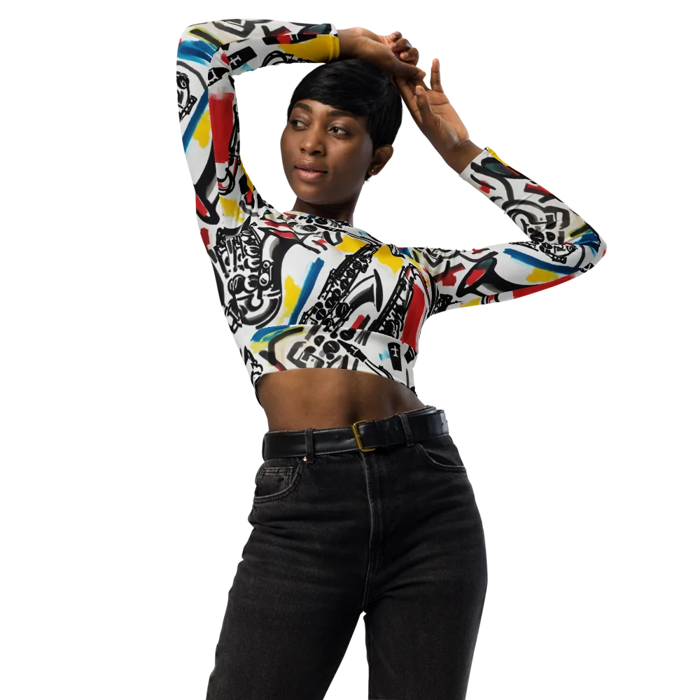 Midnight Rehearsal on Long Sleeve Crop Top — Front
