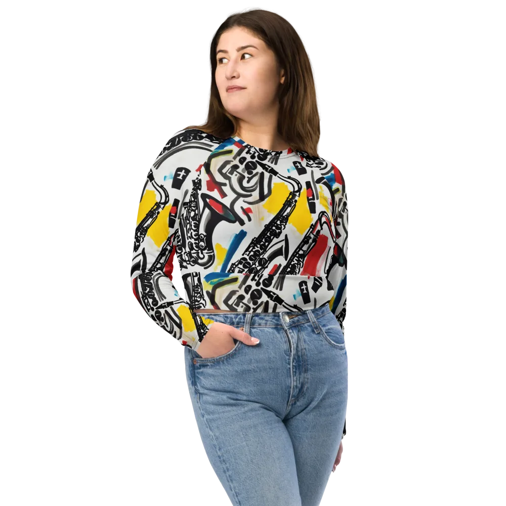 Midnight Rehearsal on Long Sleeve Crop Top — Front