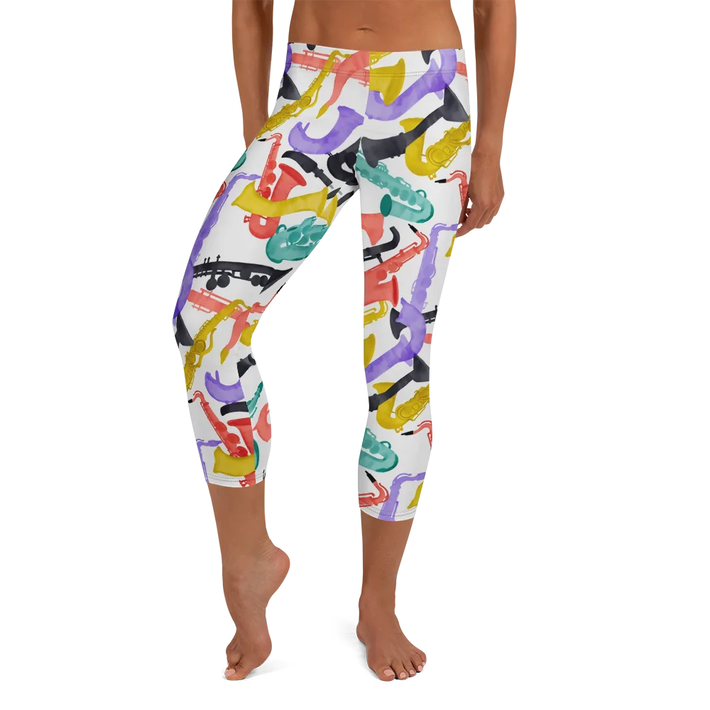 Watercolor Swing on Capri Leggings — Front