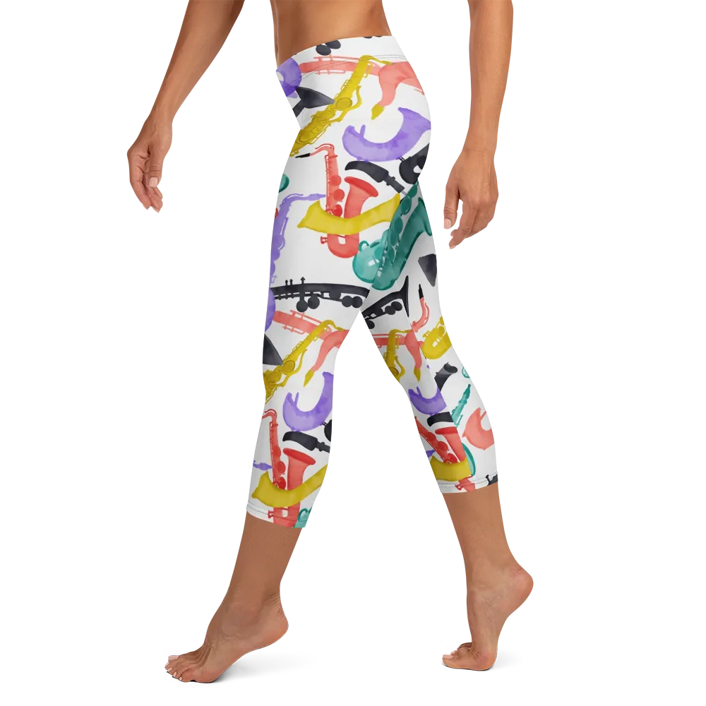 Watercolor Swing on Capri Leggings — Left