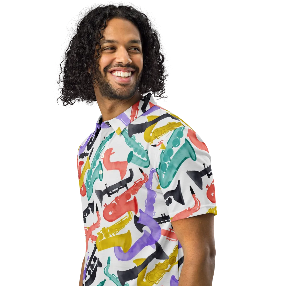 Watercolor Swing on Men's Slim Fit Polo Shirt — Left Front