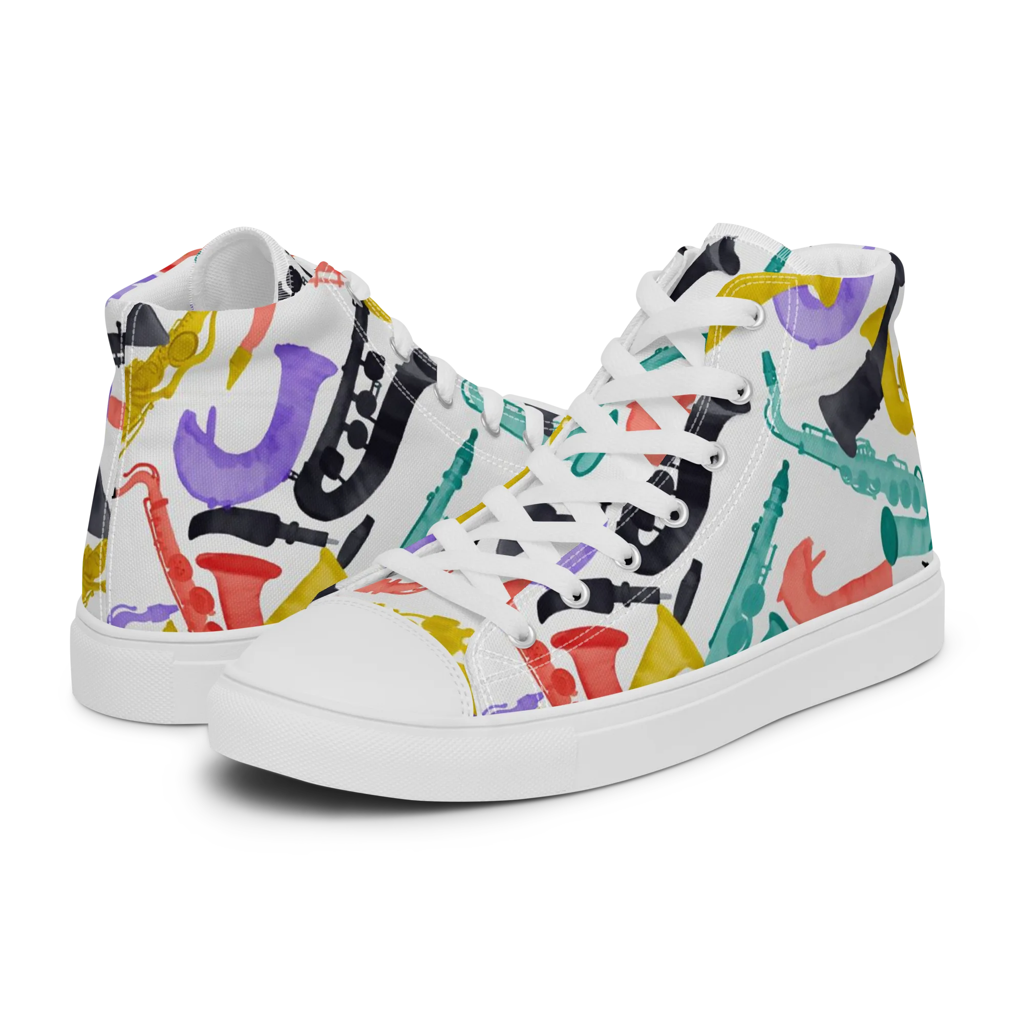 Watercolor Swing on Men's High Top Canvas Shoes — Left