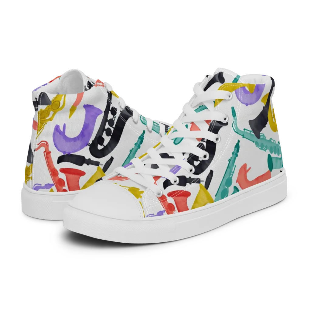Watercolor Swing on Men's High Top Canvas Shoes — Left