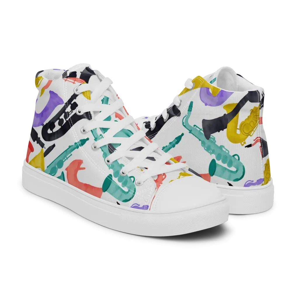 Watercolor Swing on Men's High Top Canvas Shoes — Right