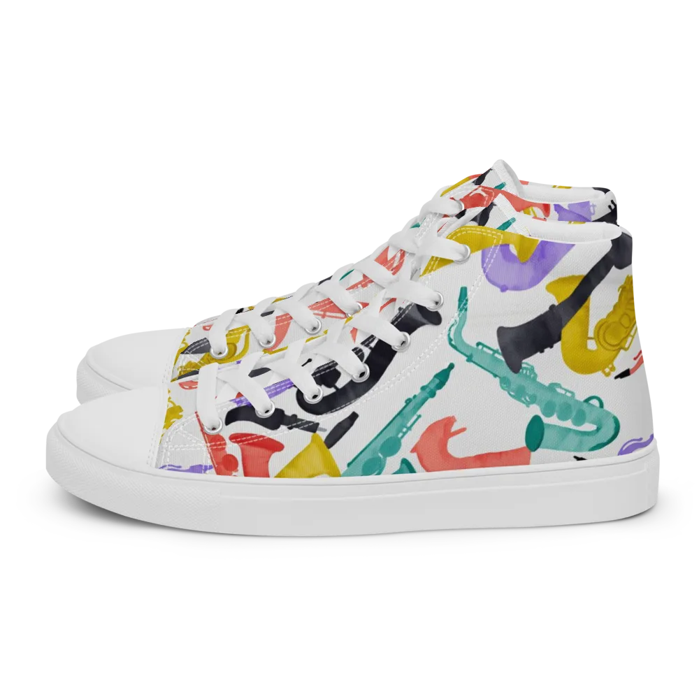 Watercolor Swing on Women's High Top Canvas Shoes — Left