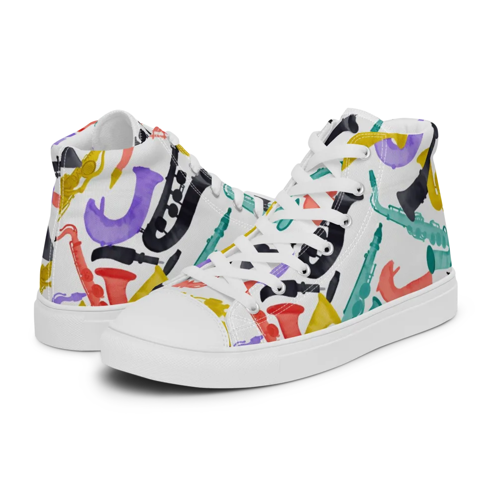 Watercolor Swing on Women's High Top Canvas Shoes — Left