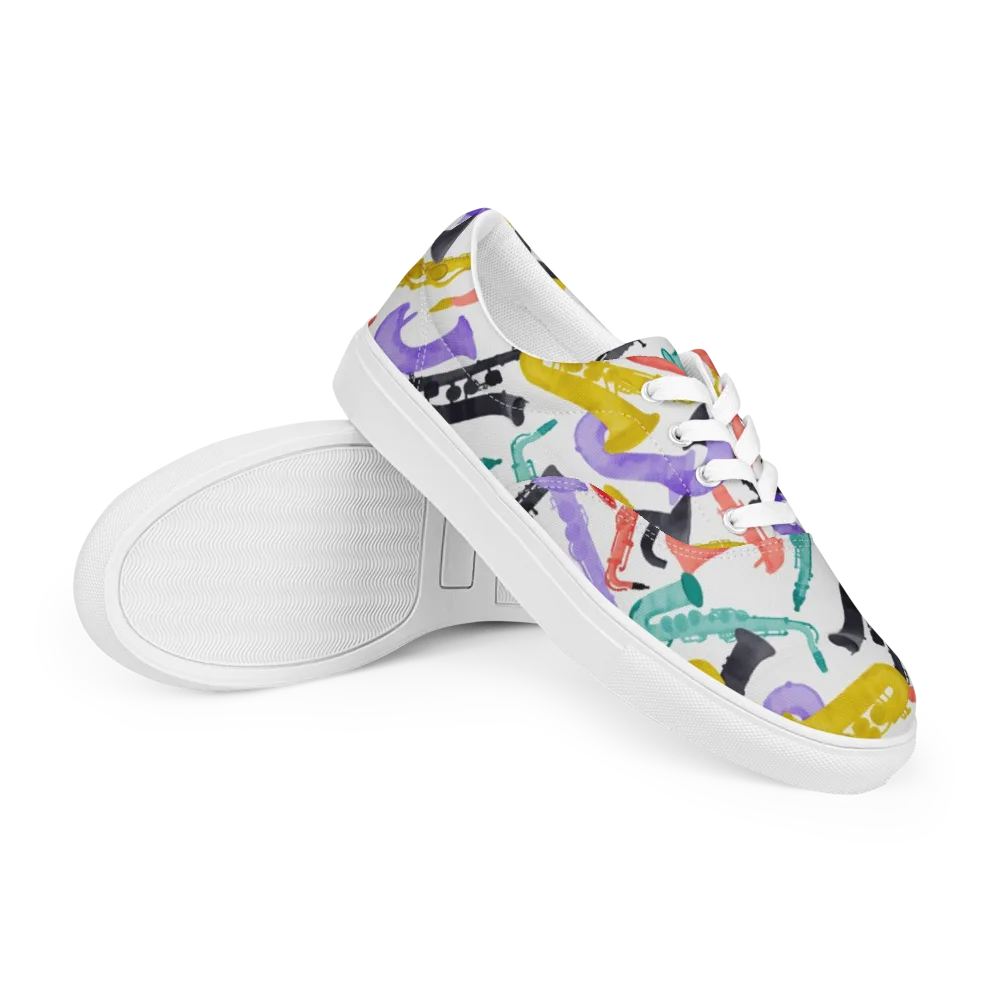 Watercolor Swing on Men's Lace-Up Canvas Shoes — Right Front