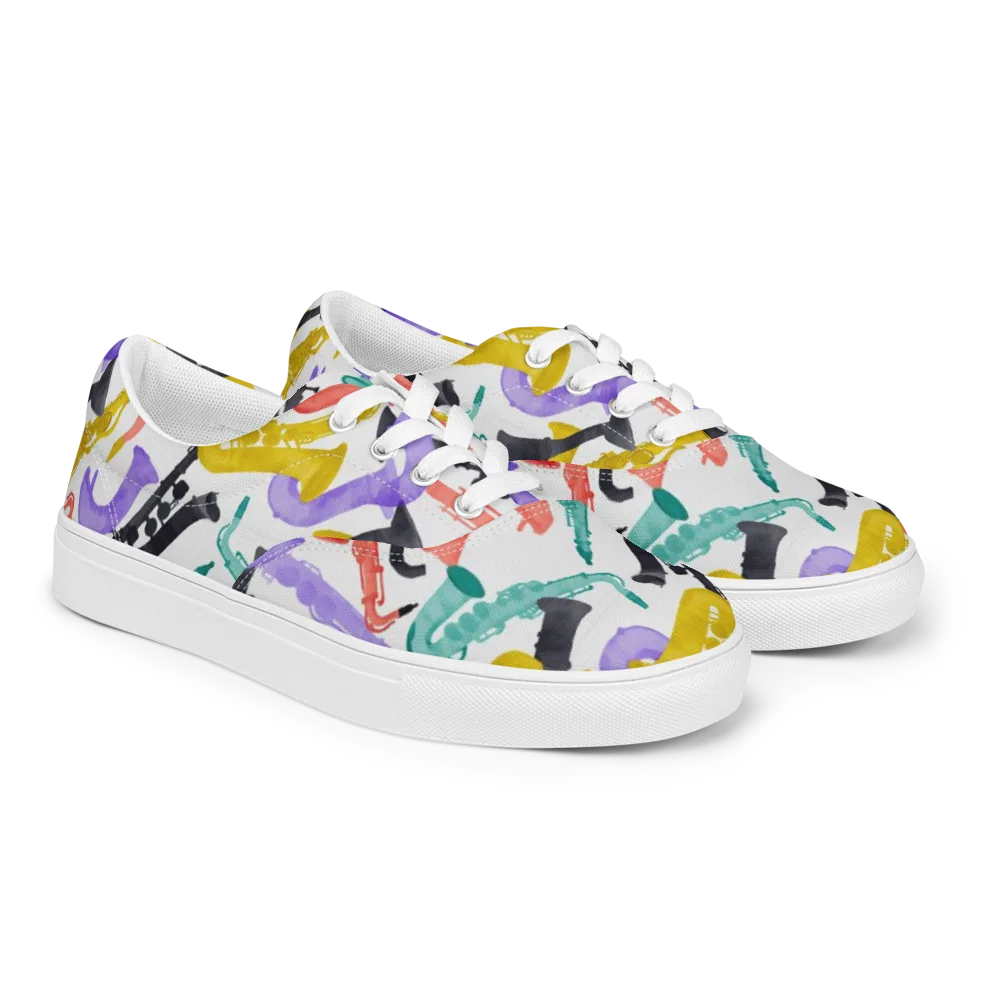 Watercolor Swing on Men's Lace-Up Canvas Shoes — Right Front