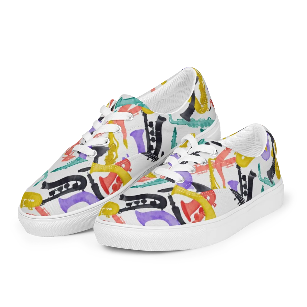 Watercolor Swing on Men's Lace-Up Canvas Shoes — Left Front