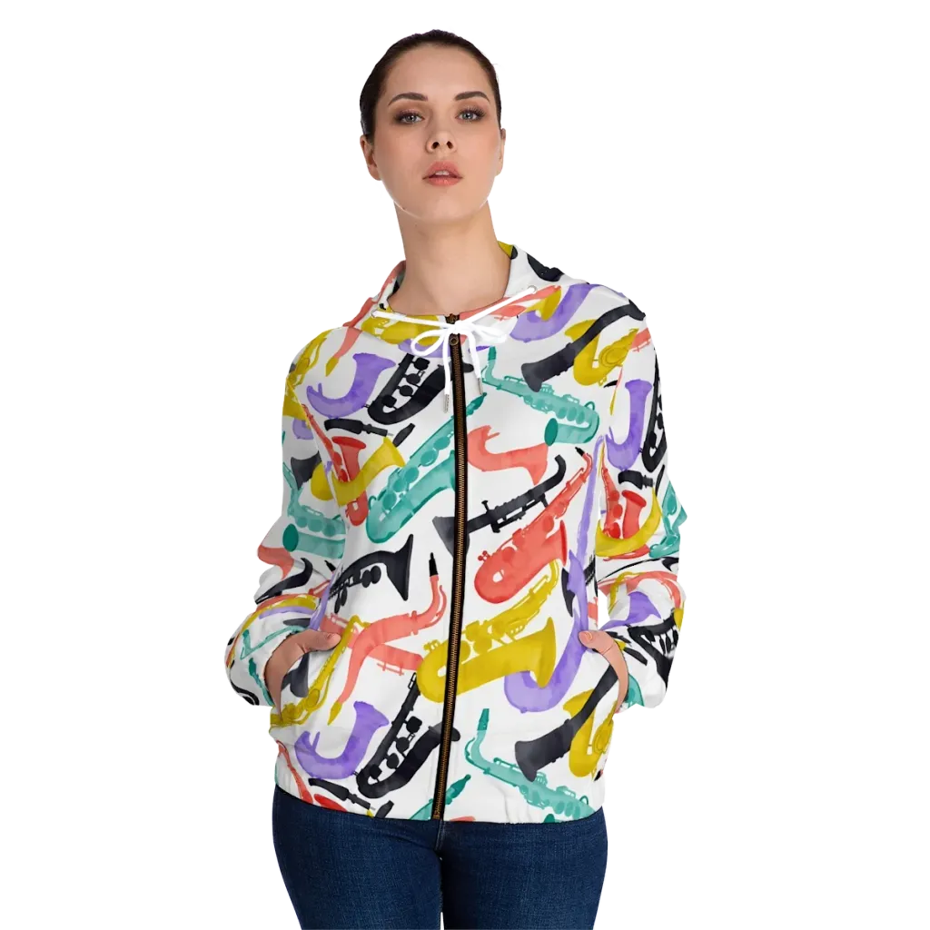 Watercolor Swing on Women's Full-Zip Hoodie — Front On Person