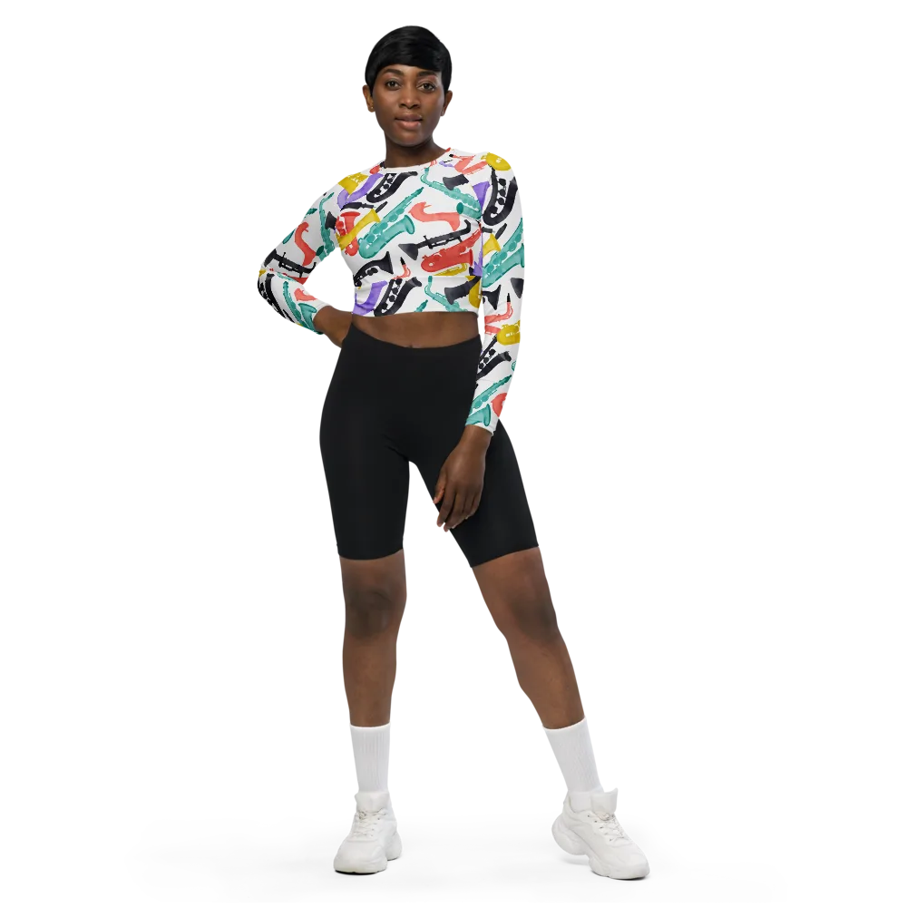 Watercolor Swing on Long Sleeve Crop Top — Front