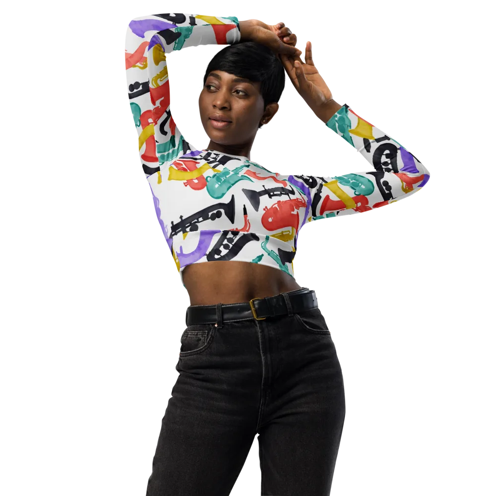 Watercolor Swing on Long Sleeve Crop Top — Front