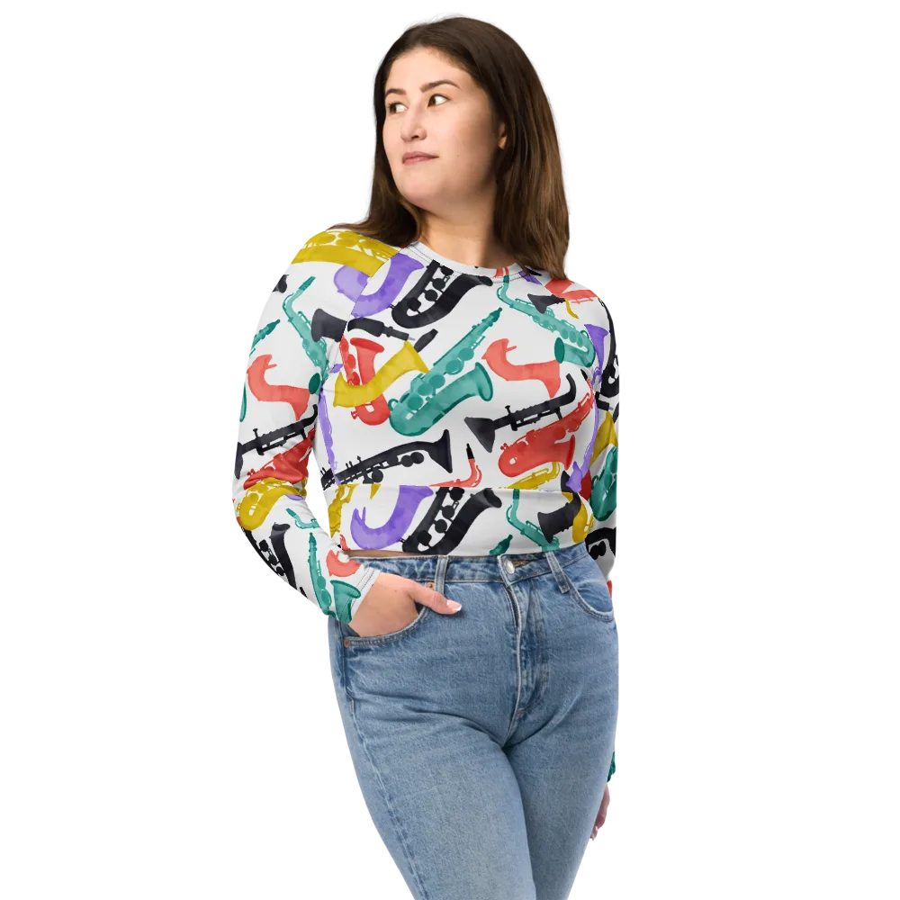 Watercolor Swing on Long Sleeve Crop Top — Front