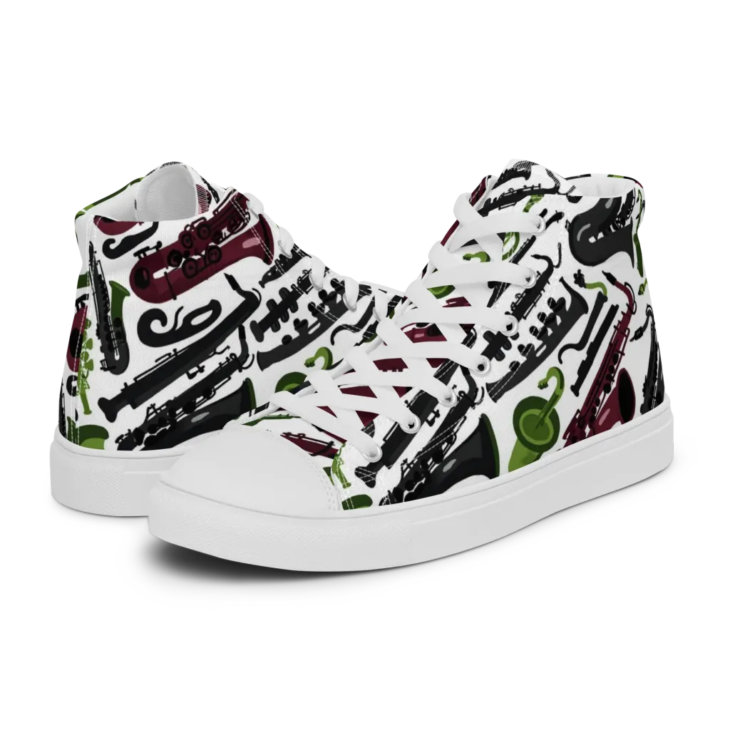 Brass And Burgundy on Men's High Top Canvas Shoes — Left
