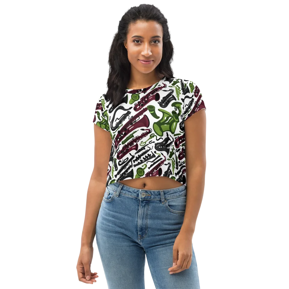 Brass And Burgundy on Crop Tee — Front