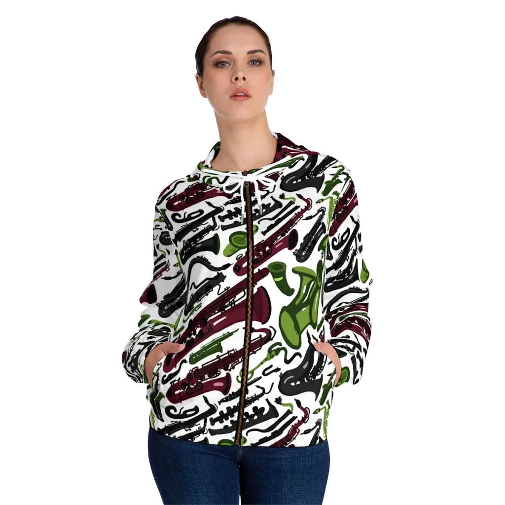 Brass And Burgundy on Women's Full-Zip Hoodie — Front On Person