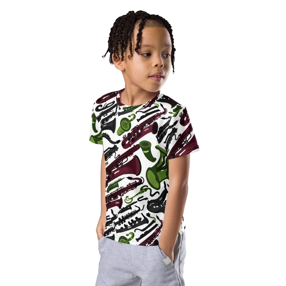 Brass And Burgundy on Kids Crew Neck T-Shirt — Left Front