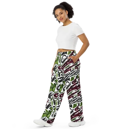 Brass And Burgundy on a Wide-Leg Pants