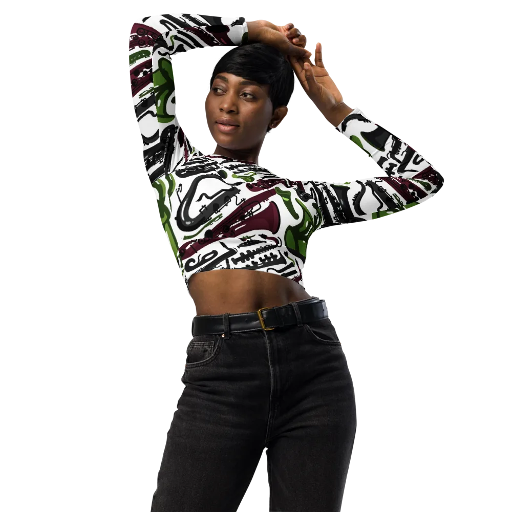 Brass And Burgundy on Long Sleeve Crop Top — Front