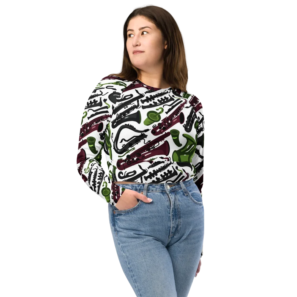 Brass And Burgundy on Long Sleeve Crop Top — Front