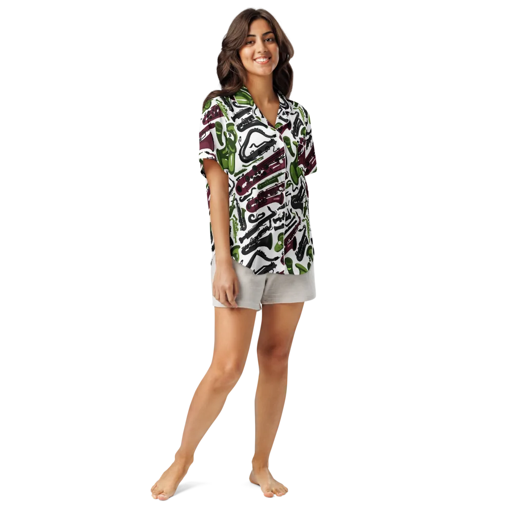 Brass And Burgundy on Women's Short Sleeve Pajama Top — Front